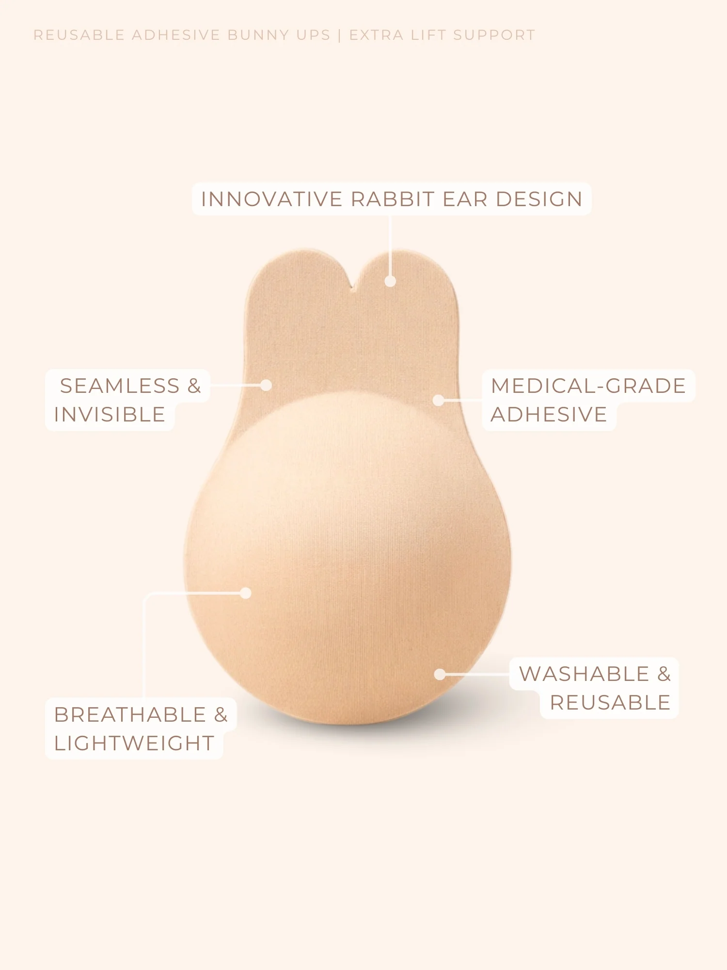 Reusable Adhesive Bunny Ups – Rabbit Ear Lift Design, Non-Adhesive Nipple Zone, Extra Lift Support - Image 3