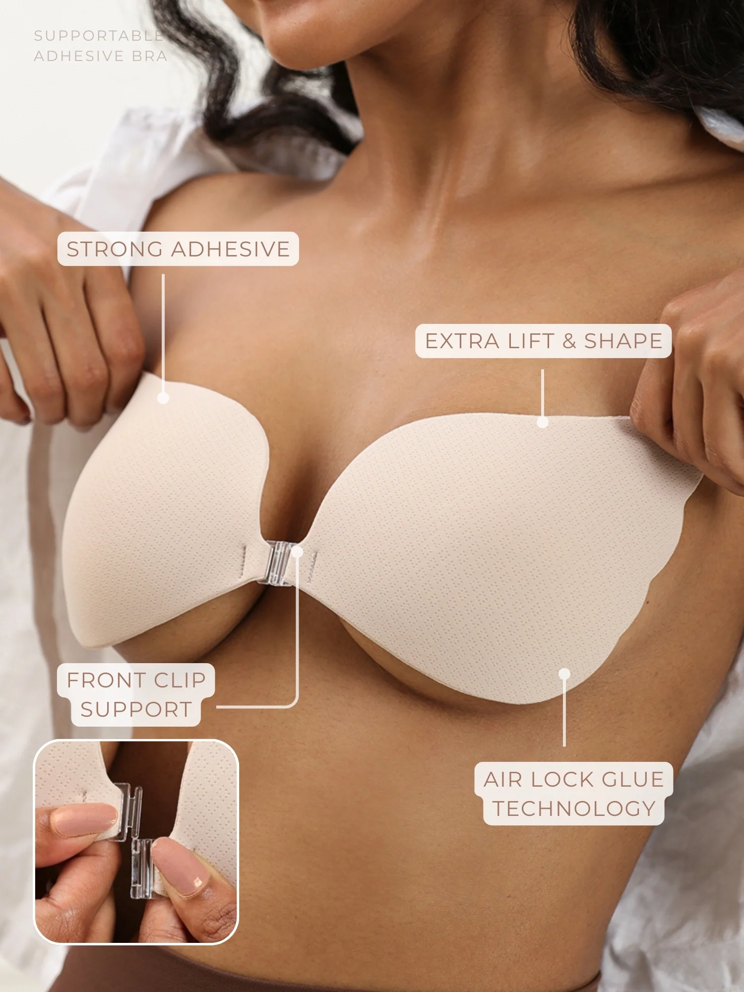 Adhesive Bra with Front Clip – Cotton, AirLock Glue, Extra Lift & Shape, Seamless Invisible Finish - Image 4