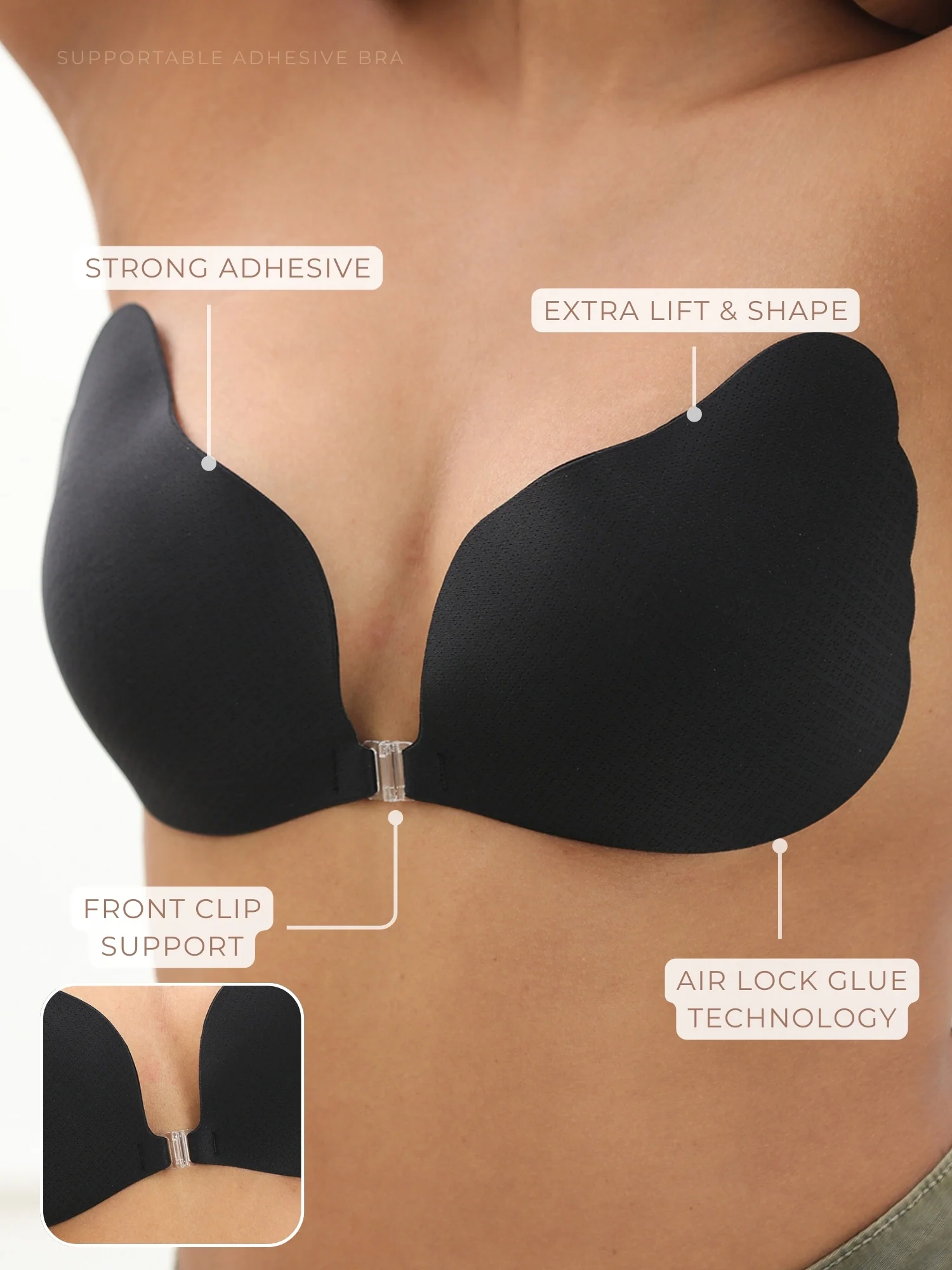Adhesive Bra with Front Clip – Cotton, AirLock Glue, Extra Lift & Shape, Seamless Invisible Finish - Image 9