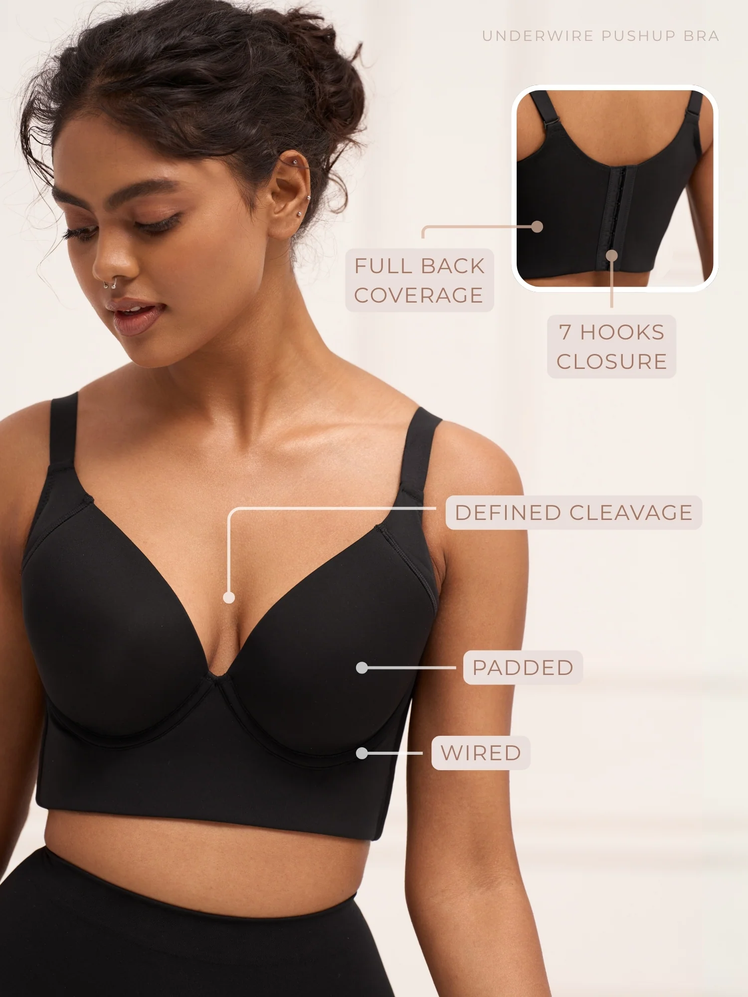 Underwire Push Up Bra - Padded Full Back Coverage Bra with 7-Hook Closure - Image 10