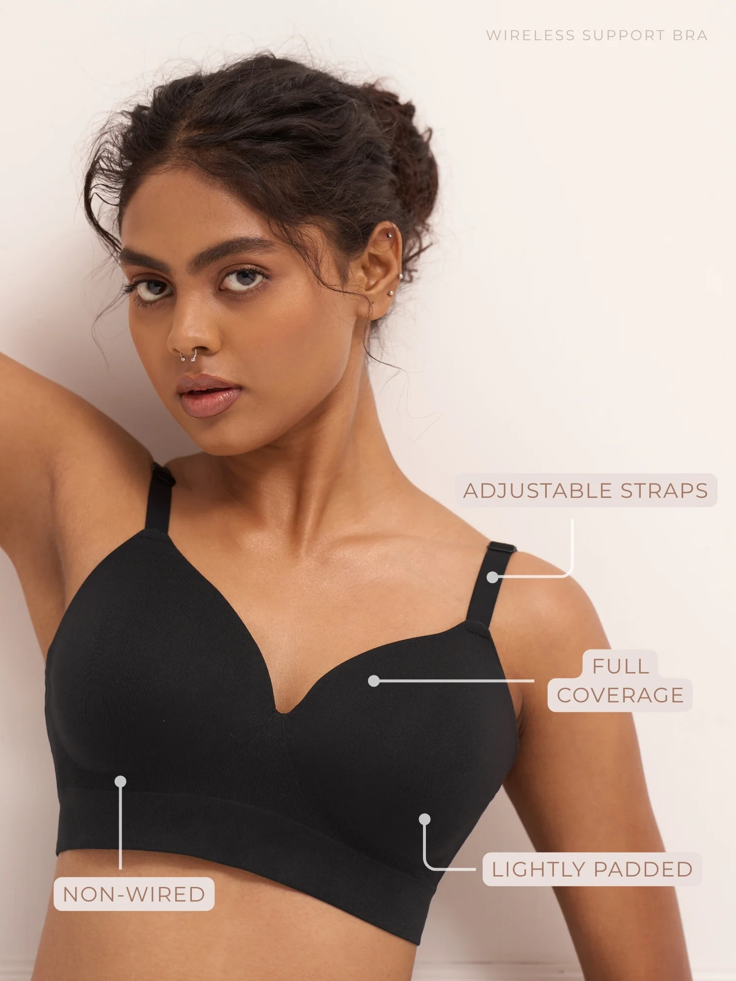 Wireless Support Bra - Non-Wired T-Shirt Bra with Full Coverage Support - Image 11